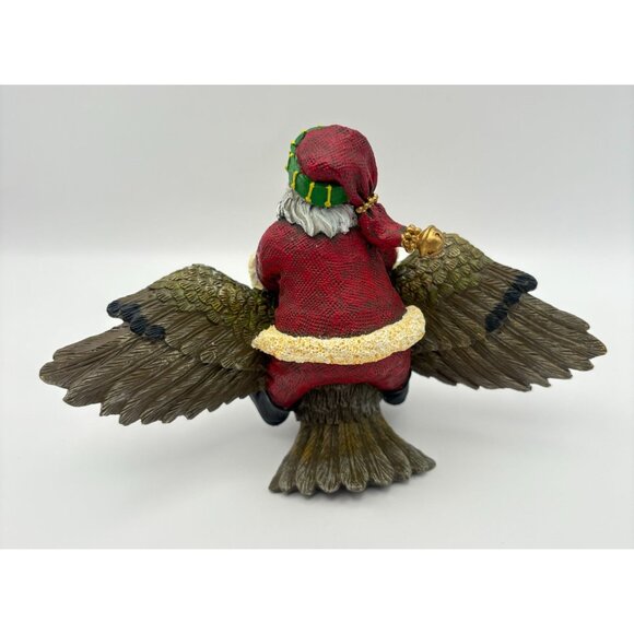 Vintage Santa Riding Owl Christmas Figurine Rustic Nature Sculpture - Picture 2 of 8